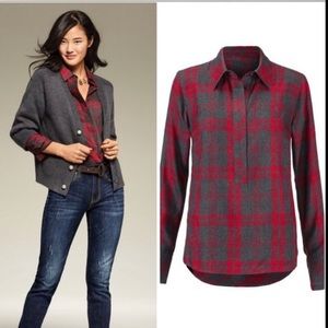 Cabi Gray & Red Plaid Cunningham Long Sleeve Shirt